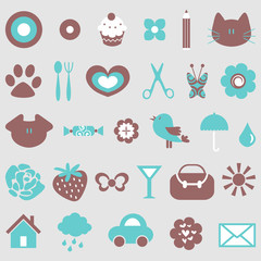Cute icons design elements set