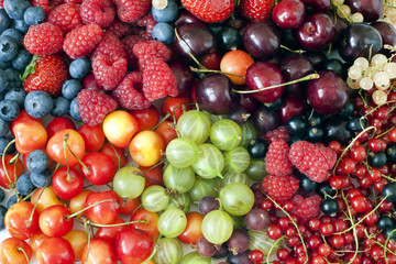assortment of fresh berries and fruit  background