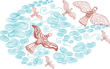 Beautiful natural background with clouds and birds