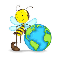 Editable vector of bee standing with globe