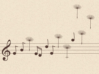 Illustration of music notes with dandelion