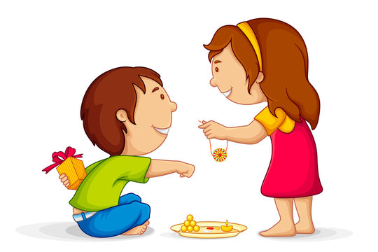Illustration of brother and sister celebrating Raksha Bandhan