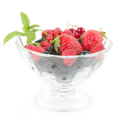 Dessert with fresh berry mix on a plate