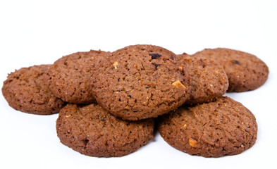 chocolate cookies on white background