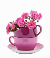 Coffee Cups with Pink Roses