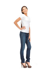 smiling teenage girl in blank white t-shirt
