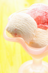 Assortment of icecream in fluted glass dish