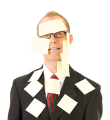 Man covered with memory notes