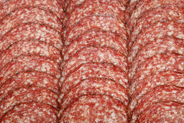 Salami sausage slices full frame