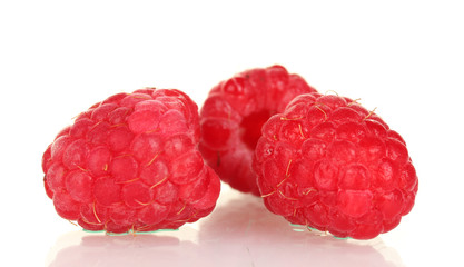 Fresh raspberries isolated on white background close-up