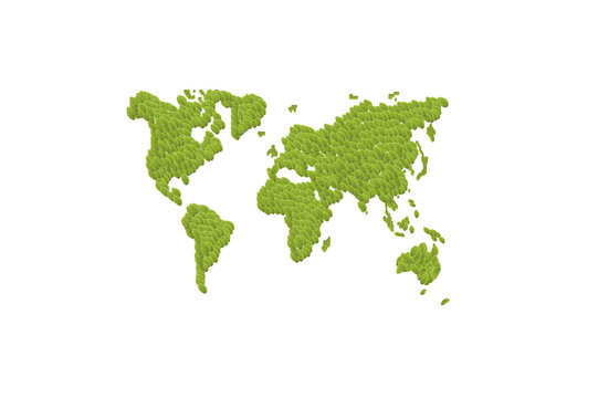 Green leafs world map with Earth globes