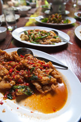 Fried snapper with chili sauce on the plate