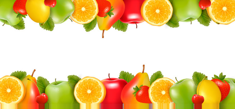Two borders made of delicious ripe fruit. Vector.