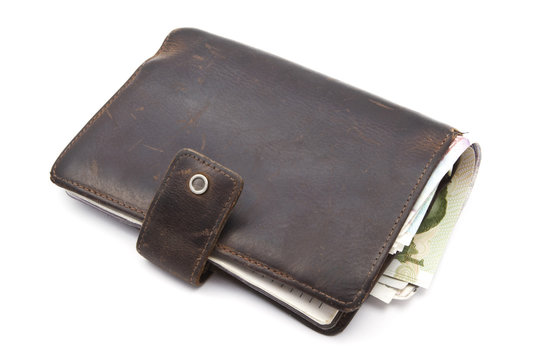 Brown wallet with currency