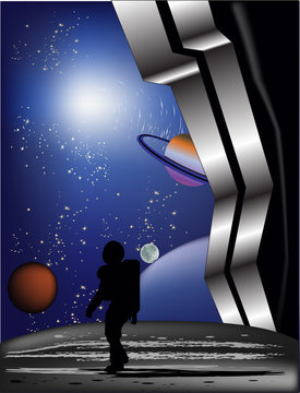 stronaut on grey planet illustration