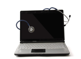 Doctor's computer. USB connection , isolated on white background