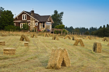 Old Farmhouse with Hay Field