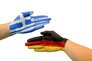 Shake Hands zwischen Griechenland und Deutschland, gestisch - obrazy, fototapety, plakaty