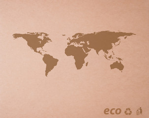 papier recyclé marron avec icône carte écologique du monde