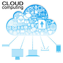Cloud computing with icon in blue theme