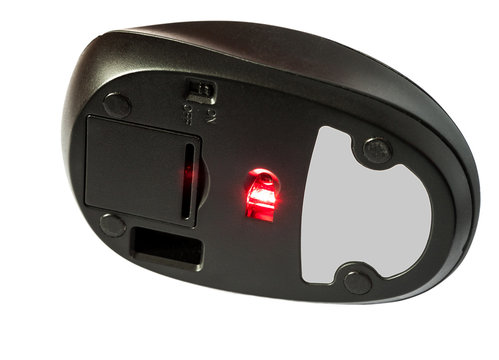 Computer wireless mouse with a glowing laser.