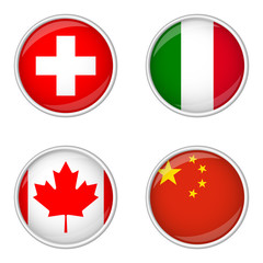 Fototapeta premium Button Sammlung - Schweiz, Italien, Kanada, China