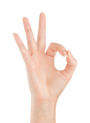 Ok. Gesture of the hand on white background