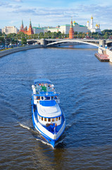Moscow river. Ship float on the Moscow river