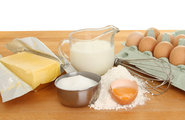 Baking ingredients on worktop