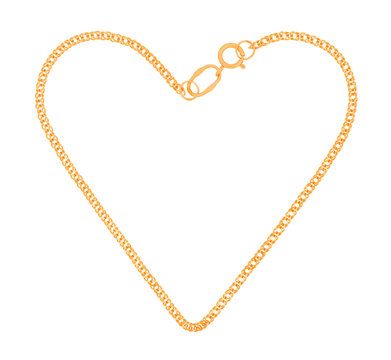 Gold chain in the form of heart on white background