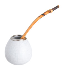 yerba mate cup on white background. calabash and bombilla