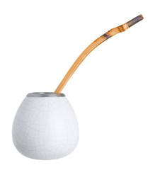 yerba mate cup on white background. calabash and bombilla