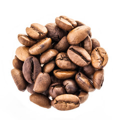 coffee beans on a white background, close-up