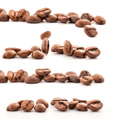 Collection of coffee beans on a white background