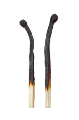 Burned matches turned away from each other. Symbol divorce.