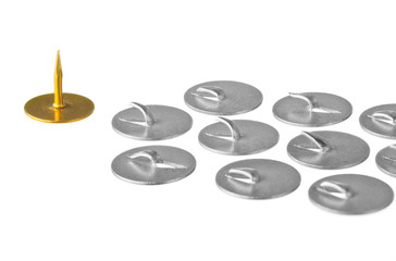 Golden thumbtack at the head troop of iron thumbtacks