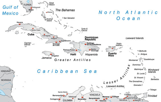 Landkarte der Bahamas und Antillen
