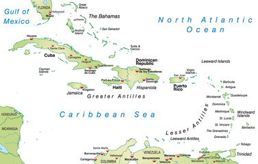 Karte der Bahamas und Antillen
