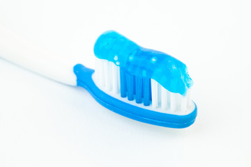 Close up of a blue toothbrush