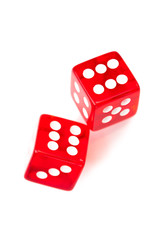 Two red dices rolling