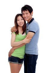 Fototapeta premium Happy young Asian couple isolated on white background.