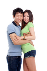 Fototapeta premium Happy young Asian couple isolated on white background.