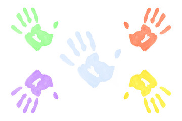 Five multicored handprints