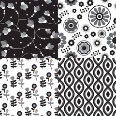 Seamless black white retro flower pattern background - 43161771