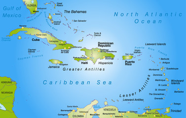 Landkarte der Bahamas + Antillen als Übersicht