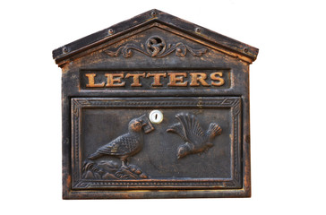 Antique metal mail box isolated on white