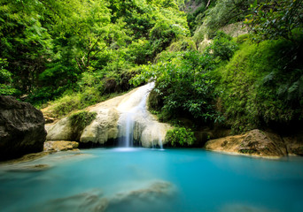 Naklejka premium Erawan waterfall on 7th floors in Kanchanaburi, Thailand