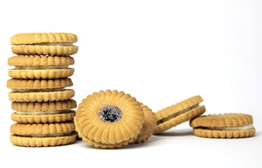 Very tasty jam biscuits piled high
