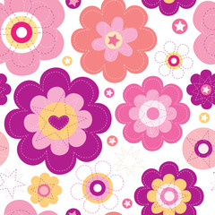 Seamless flower pink retro background pattern in vector