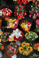 Colorful bouquets at a market